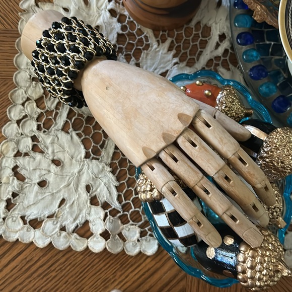 Gold Chain & Black Bead Elastic Statement Bracelet - Picture 5 of 7